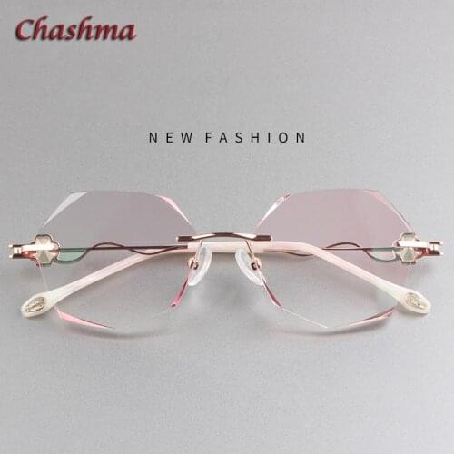 Chashma Prescription Glasses Gray Red Lenses Titanium Frame Women Anti Reflective Lenses Rimless Glasses Light Eye Glasses
