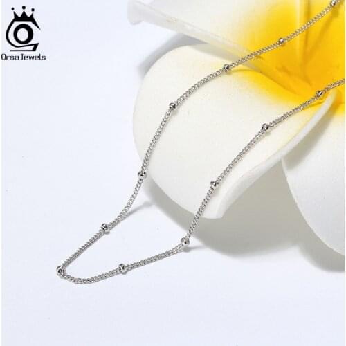 ORSA JEWELS Pure 925 Side Chain With Small Ball 45CM Length Chain Simple Fashion Women Sterling Silver Jewelry Accessory SC22