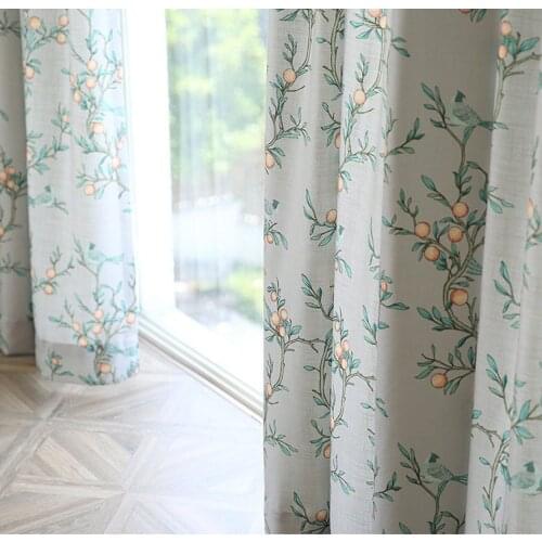 American Country Cotton and Linen Bird Garden Nordic Style Semi Blackout Curtains for Living Dining Room Bedroom