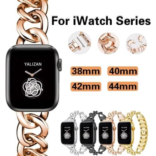 Cowboy Chain Strap Stainless Steel Band for Apple Watch 6 SE 5 4 40mm 44mm Watchband Bracelet for iWatch Series 6 5 4 3 38/42mm
