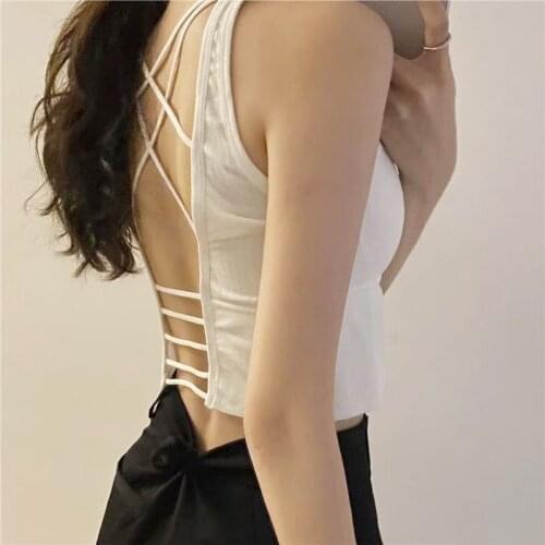 Sexy Bandage Tank Top Yoga Fitness Tops For Womens Gym Running Top Padded Athletic Vest Underwear Shockproof Elastic Streetwear