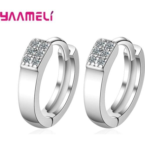 Fashion 925 Sterling Silver Round Small Hoop Earrings For Women Girl Cubic Zircon Rhinestone Earrings Gifts Party Jewelry