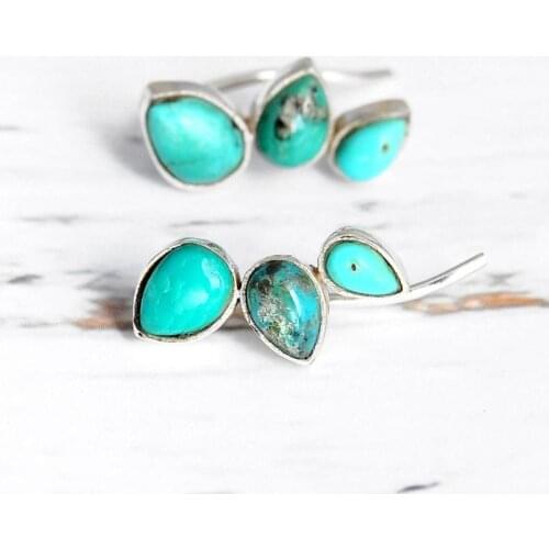 Turquoises Earrings Ear Climber Crawler Earrings Silver Color Boho Jewelry Party Wedding Earrings Fashion Women Accessories