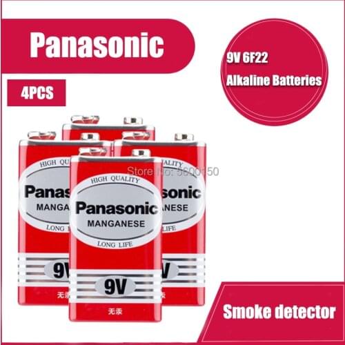 4pcs Panasonic 9V 6F22 Alkaline Battery for Alarm Wireless Microphone Mercury Free Long working life