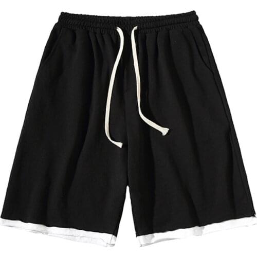 Patchwork Summer Thin Shorts Men Loose Kintted Korean Sport Short Pants Crimping Knee Length Male Hiphop Shorts 2021