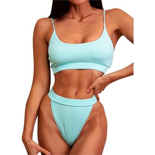Blue Swimsuit Women 2021 купальники женские Tankini Beachwear Swimwear Two-Piece Suits Pure Color Bikinis Set biquinis feminino
