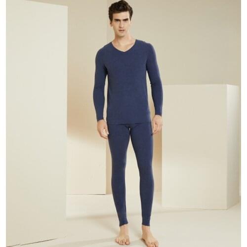 SHUCHAN Men Thermal Set Long Johns Wool COTTON Regenerated Cellulose Mens Tight Underwear New Cold Weather Clothes Men