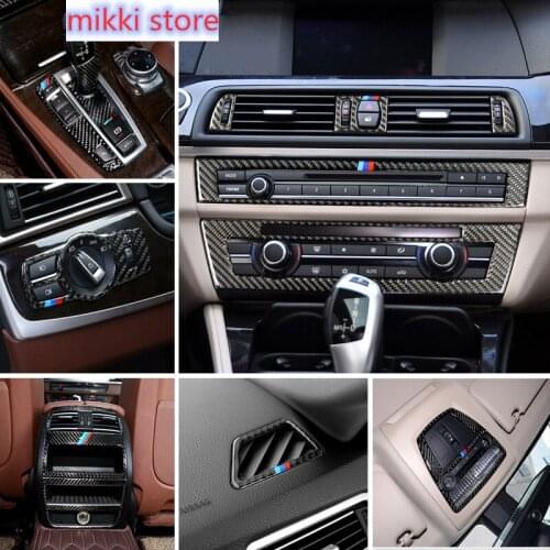 Carbon Fiber For BMW 5 Series F10 F18 2011-17 Car Inner Gearshift Air Conditioning CD Panel Door Armrest Cover Trim Car