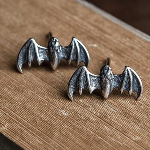 Hiphop Punk Vintage Style Wing Bat Shaped Animal Stud Earrings 100% Real 925 Sterling Silver Jewelry Allergy Free
