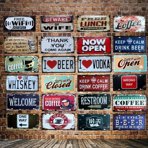 [ WellCraft ] COFFEE BEER OPEN WIFI License plate signs Wall Plaque Poster Decor for Internet Cafes Room Iron Painting HY-1710