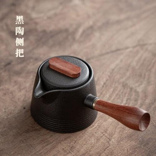 Japaness Kung Fu Tea Pot with Wood Handle Home Decoration Ceramic Pots Tea Kettle Set Handmade Black Clay Teapots