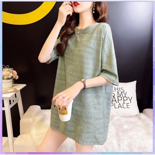 Funny Print Womens Tee Shirt Oversized Short-sleeved T-shirts Summer 2021 Letter Half-sleeved Loose Tshirt Femme Plus Size Top