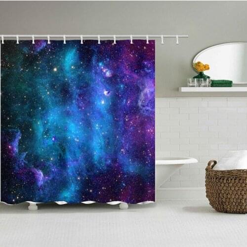 Fantasy starry sky and space scenery polyester printed waterproof bathroom shower curtain bathroom partition curtain with hook