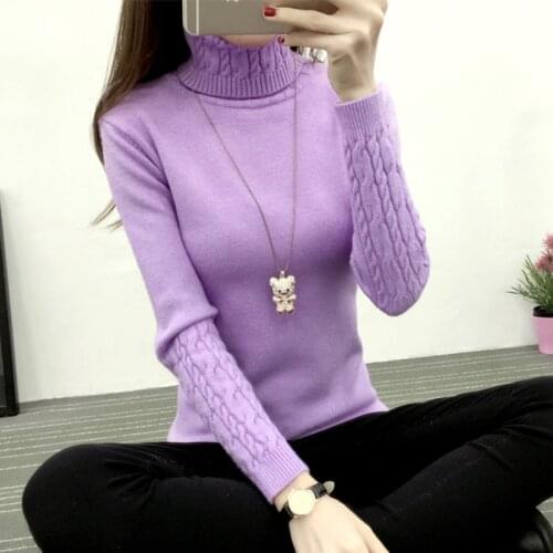 Women Pullover 2021 Autumn winter Women Knitted Foldover Turtleneck Sweater Casual Rib Jumper Throat Female Pull Clothing Coat