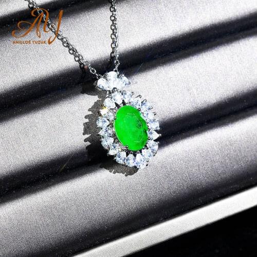 Anillos Yuzuk Real Sterling Silver 925 Fine Jewelry Oval Green Emerald Pendant Necklace For Women Necklace Chain Anniversary