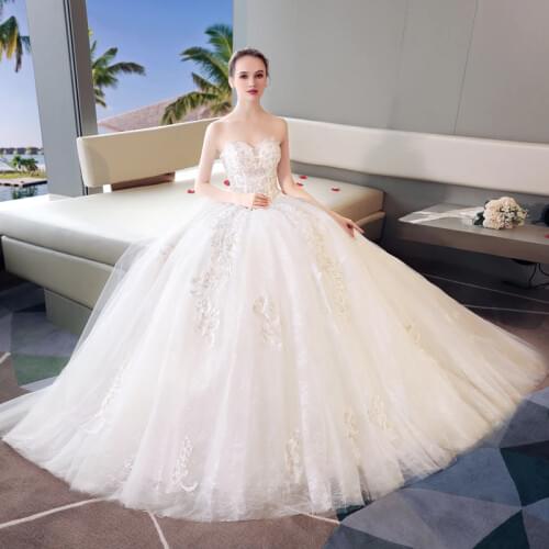 New Ball Gown Ivory Embroidery Sweetheart Tulle Sleeveless Wedding Dress Beading Illusion Lace Vestido De Novia Princess Luxury