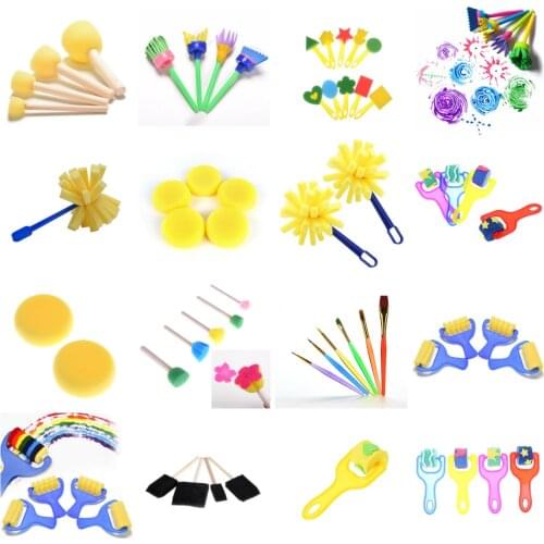 1-6Pcs Rotate Spin Paint Drawing Sponge Brushes Kids DIY Flower Sponge Art Graffiti Brushes Painting Tool Educational Toy