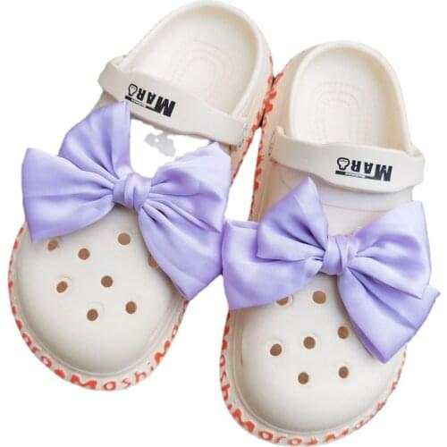 1pcs Hole Slippers Shoe Buckle Cute Chars Croc Designer Fabric Bow Decoration Accesoire Garden Shoe Decoration Kid Jibz Gift
