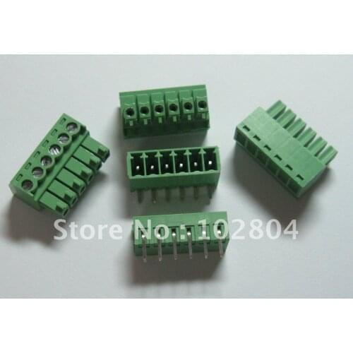 100 pcs Angle 6pin/way Pitch 3.5mm Screw Terminal Block Connector Green Color Pluggable Type with angle pin