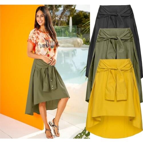 2018 New Style Long Skirts High Waist Irregular Imitation Shirt Sleeves Trend Skirts