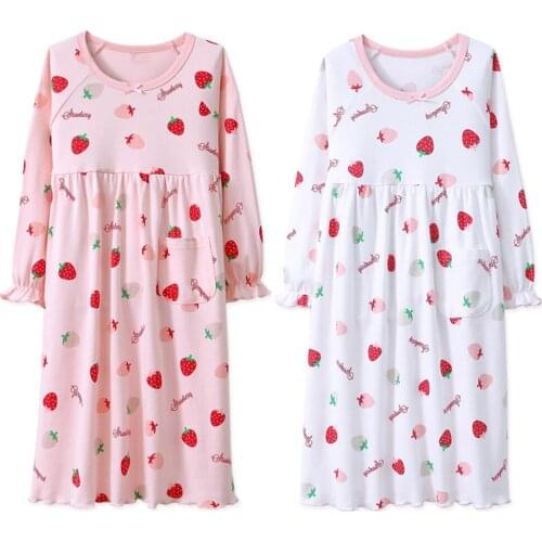 2020 Girl Nightgown Cotton Kids Girls Cotton Nightgown Long Sleeve Solid Sleepwear Top Dresses Kids Dresses for Girls