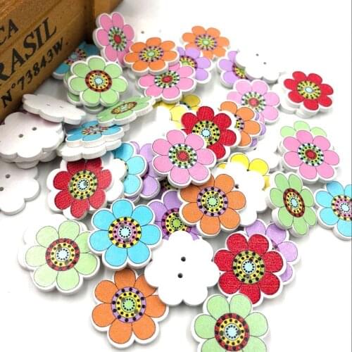 50Pcs Mix Wood Buttons Flower Craft Scrapbook Sewing Appliques 23mm WB452