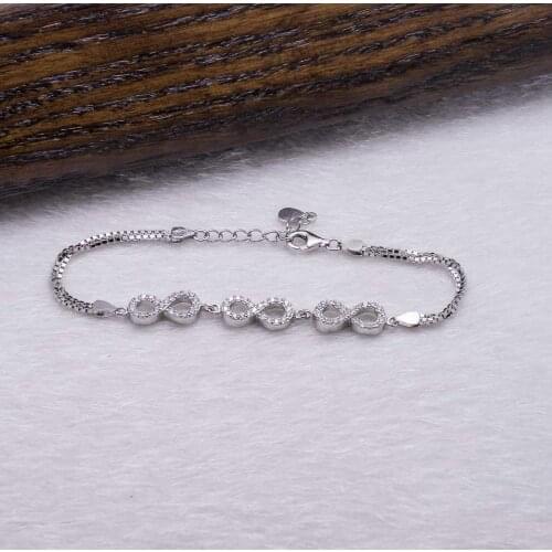 925 Sterling Silver Bracelet with Zircon Stone and Infinity Design