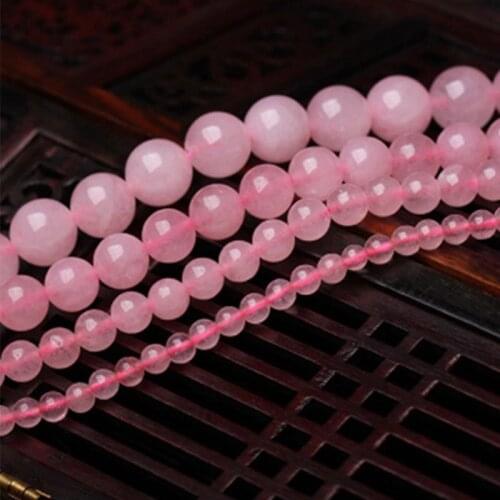 1 Strand Pink Powder Crystal 4MM 6MM 8MM 10MM 12MM Natural Stone Beads For Jewelry Making Bracelet DIY Round Spacer Charm Bead