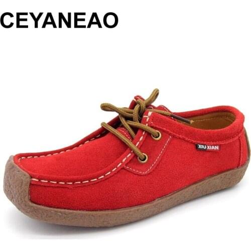 CEYANEAO Spring / autumn womens vulcanization shoes genuine leather shoes for women hand-stitched suede leather shoes fashion