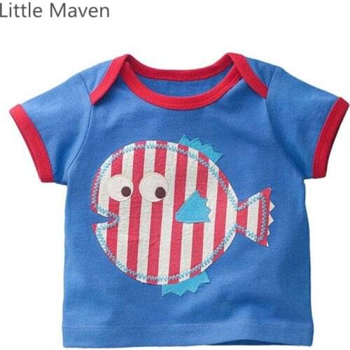 Little Maven New Boys Summer Cool Cartoon Deep-sea Fish Short O-neck Brand Cotton Patch Quality Children Tshirt