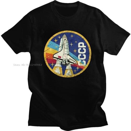 Urban Vintage CCCP T Shirt Men Space Rocket USSR Soviet Union T-shirt O-neck Short Sleeved Streetwear Cotton Tee Tops Gift