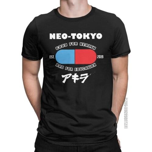 Mens Akira Neo Tokyo Good For Health Bad For Education T Shirt Pure Cotton Tops Creative Classic O Neck Tees T-Shirt