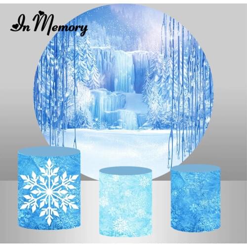 InMemory Frozen Round Backdrop Winter Snow Photography Banner Girls Birthday Party Circle Backgrounds For Photo Studio Custom