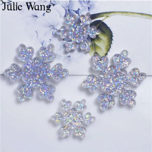 Julie Wang 10PCS Resin Snowflake Sequin Glitter Flash Flat Back Cabochon Charms Jewelry Making Phone Case Decoration Accessory