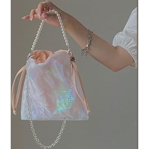 Laser Pearl Handbag Cloud Shape Gauze Delicate Chain Shoulder Bag Canvas Elegant Western Style Japanese High-Quality
