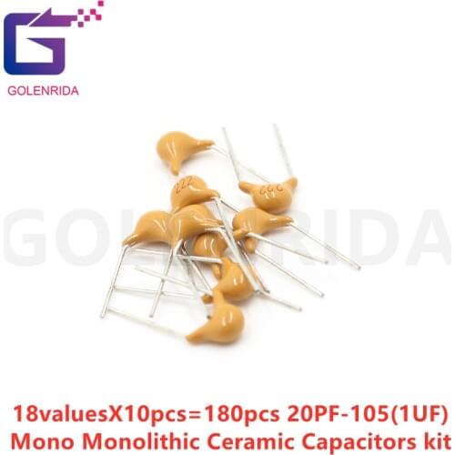 18valuesX10pcs=180pcs 20PF-105(1UF) Mono Monolithic Ceramic Capacitors kit 50V component diy package