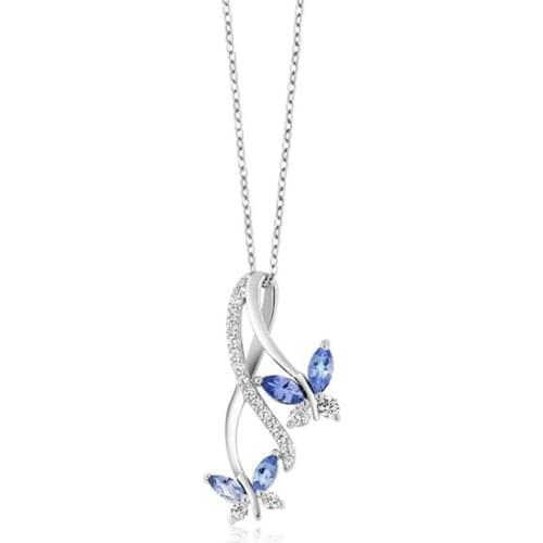 New Fashion Blue Crystal Butterfly Pendant Necklace Lady Clavicle Necklace Party Jewelry Gift