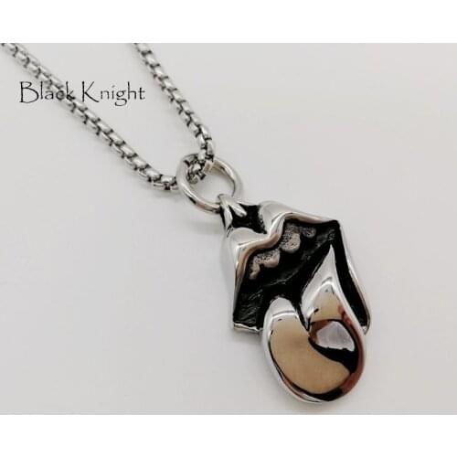 Black Knight Stainless steel tongue out pendant necklace Vintage silver color lips necklace punk fashion jewelry men BLKN0708