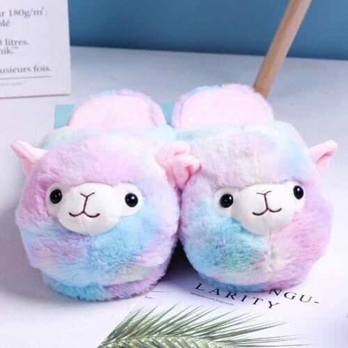 Plush Velvet Womens Slippers for Home Non Slip Fur Warm Winter Slippers Furry Lovely Home Slippers Cartoon Sheep Floor Slippers