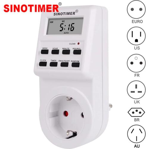 EU UK US FR BR Plug Digital Weekly Programmable Electrical Wall Plug-in Power Socket Timer Switch Outlet Time Clock 220V 110V AC
