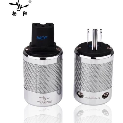 Pair Carbon Fiber Gold Plated YYAUDIO US Schuko Power Plug Connector+IEC Plug Connector hifi