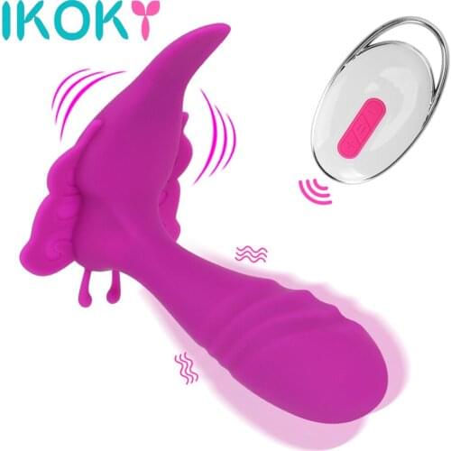 IKOKY Dildo Vibrator Clitoris Stimulator 10 Speed Wearable Panties Vibrator Wireless Remote Control Sex Toys for Women