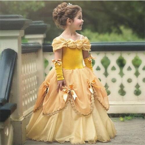 High quality Belle Childrens Princess Dress Costume Cosplay Beauty and the Beast Ball Gown Child Halloween Party Fancy Girl