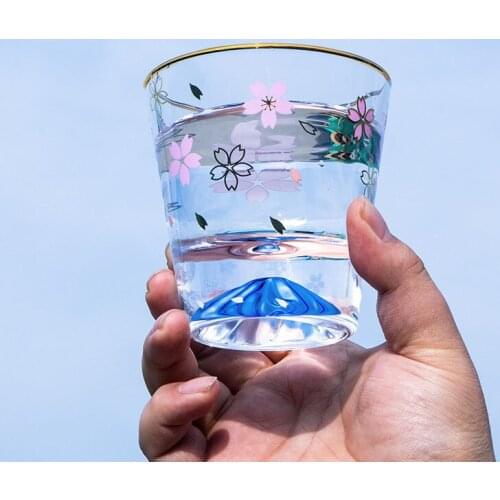 Japans Mount Fuji Cherry Glass Cup Heat Resistant Insulated Glass Cup Milk Juice Mug Transparent Coffee Mug Beer Whiskey Cup