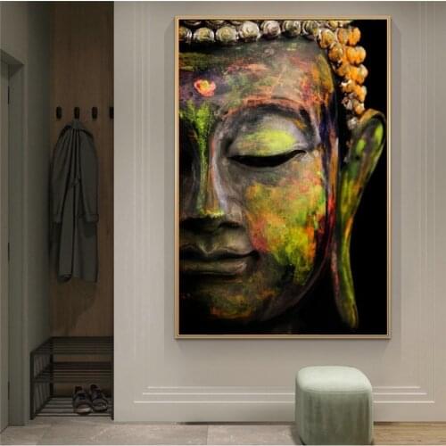 Vivid Large Buddha Face Wall Art Canvas Prints Modern Buddhism Canvas Art Oil Paintings for Living Room Wall Art Canvas Pictures