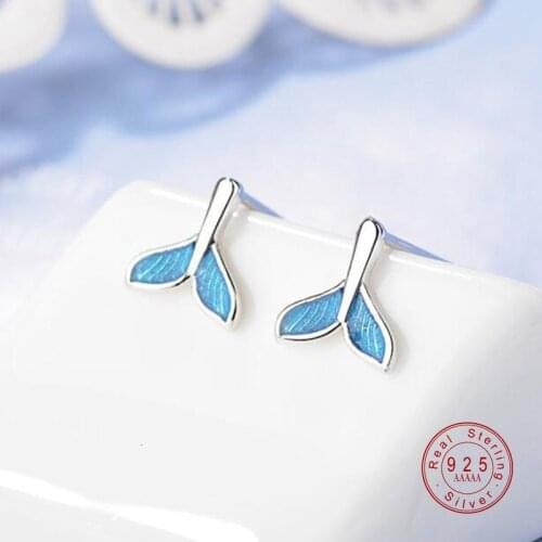 Luxury Charm Blue Drop Glaze Mermaid Tail Stud Earrings For Women High Quality 100% Silver Color Fashion Jewelry Brincos