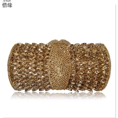 Women purple/green/gold/blue/silver Clutch bag Luxury Crystal Evening Bags Female Clutches Wedding Party Purse With Long Chain