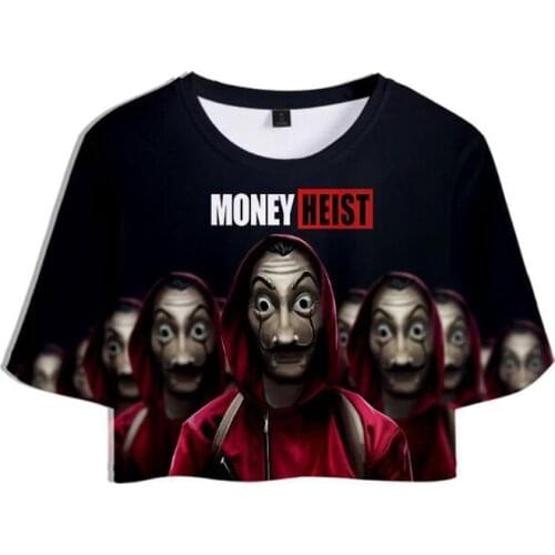 Money Heist La Casa De Papel 3D Print Sexy Crop Tops Women Cotton T-shirts House of Paper T Shirt for Women Camiseta Feminino