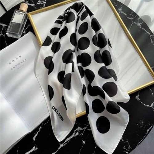 Summer New Women Silk Square Scarf Dot Shawl Hijab Wrap Pashmina Bandana Lady Foulard Print Spring Neckerchief Scarves 2021