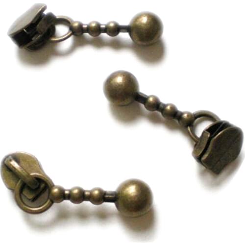 100PCS Zipper Sliders Metal 3# Nylon Zippers Replace Pulls Drop Shape Antique Bronze DIY Craft Sewing Accessories